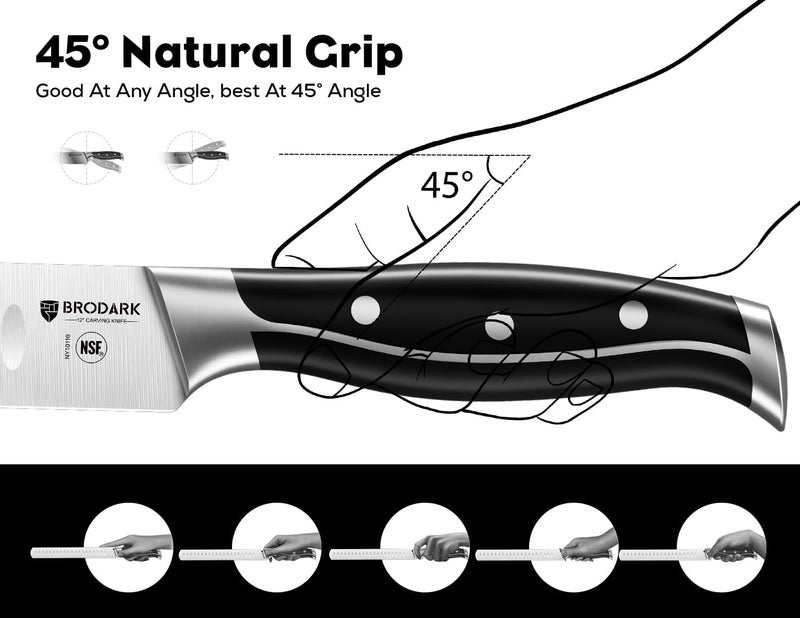 BRODARK Carving Knife Set - 12" Brisket Knife and 7" Boning Knife with Full Tang Handle - High Carbon Stainless Steel Meat Knife for BBQ Roast Rib Turkey Ham - NSF Certified, Steel-King Series - Image 5